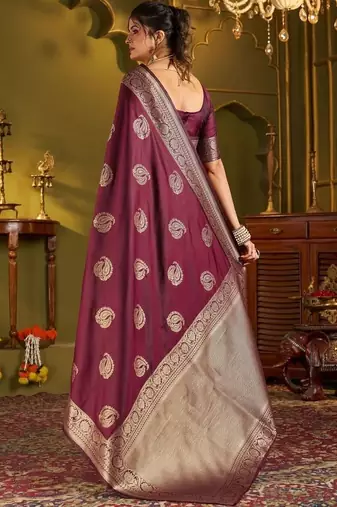 Maroon woven design silk blend designer kanjeevaram saree