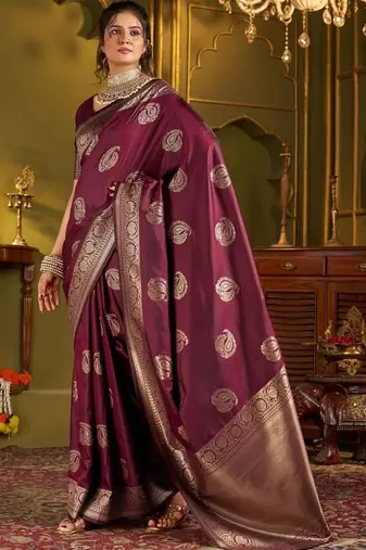 Maroon woven design silk blend designer kanjeevaram saree