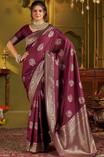 Maroon woven design silk blend designer kanjeevaram saree
