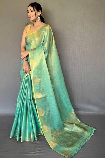 Teal teal woven design tissue sarees