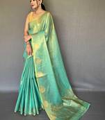 Teal teal woven design tissue sarees