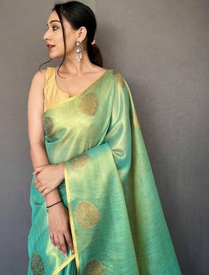 Teal teal woven design tissue sarees 2