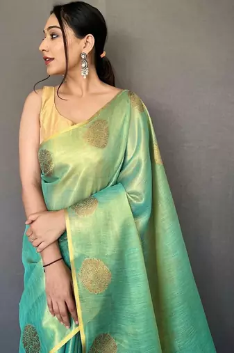 Teal teal woven design tissue sarees
