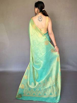 Teal teal woven design tissue sarees 4