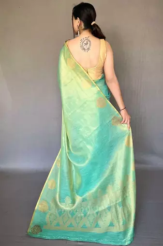 Teal teal woven design tissue sarees