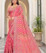 Pink woven design zari art silk fusion banarasi saree