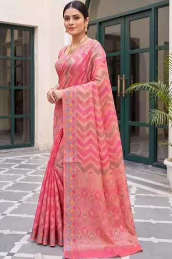 Pink woven design zari art silk fusion banarasi saree