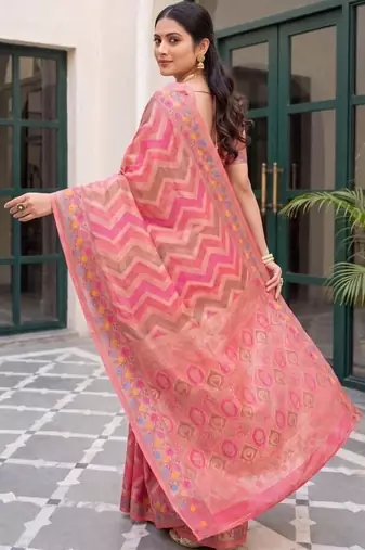 Pink woven design zari art silk fusion banarasi saree