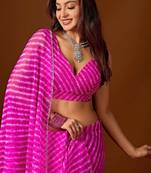 Pink leheriya beads and stones pure chiffon saree