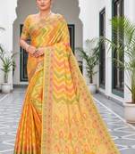 Yellow striped zari art silk fusion banarasi saree