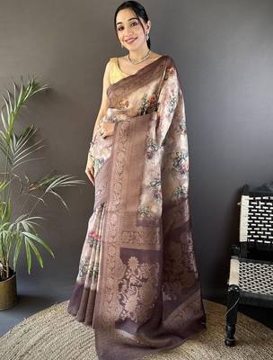 Brown woven design zari silk blend saree 1