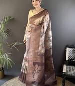 Brown woven design zari silk blend saree