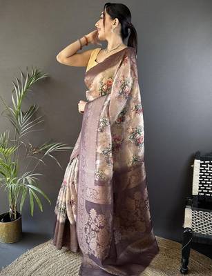 Brown woven design zari silk blend saree 3