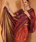 Rust woven design silk blend designer kanjeevaram saree