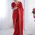 Red floral embroidered pure chiffon saree
