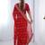 Red floral embroidered pure chiffon saree