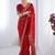 Red floral embroidered pure chiffon saree