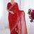 Red floral embroidered pure chiffon saree