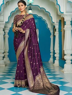 Purple woven design silk blend designer banarasi saree 1