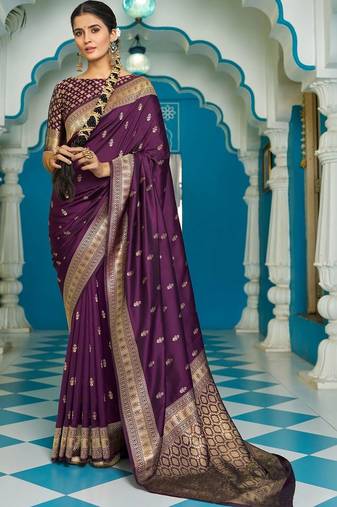 Purple woven design silk blend designer banarasi saree