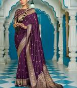 Purple woven design silk blend designer banarasi saree