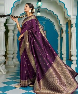 Purple woven design silk blend designer banarasi saree 2