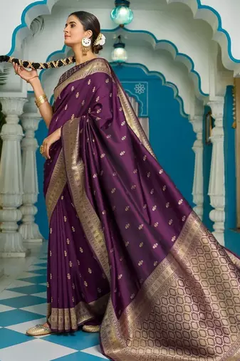 Purple woven design silk blend designer banarasi saree