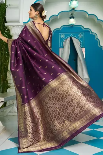 Purple woven design silk blend designer banarasi saree