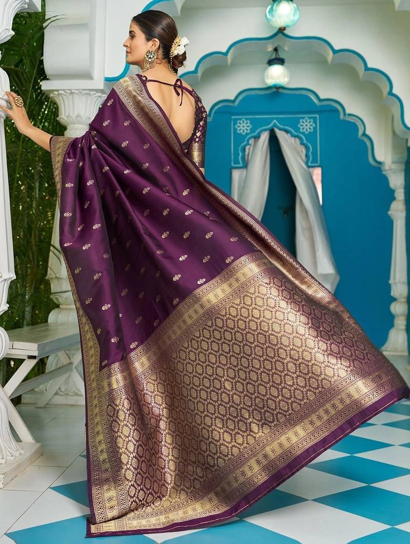 Purple woven design silk blend designer banarasi saree