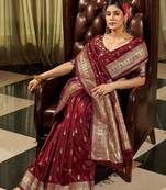 Maroon woven design zari silk blend designer banarasi saree