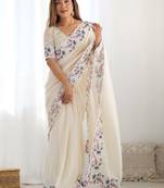 Off white paisley embroidered saree