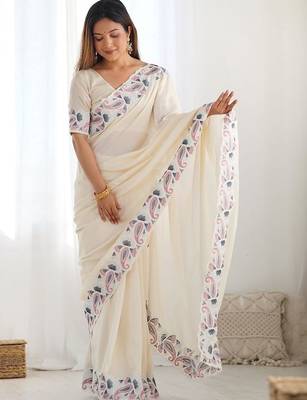 Off white paisley embroidered saree 2