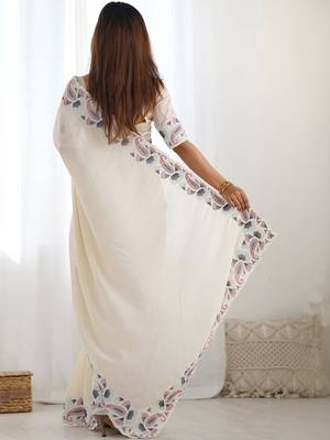 Off white paisley embroidered saree 3