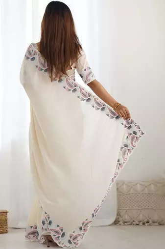 Off white paisley embroidered saree
