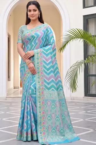 Blue woven design zari art silk fusion banarasi saree