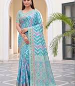 Blue woven design zari art silk fusion banarasi saree