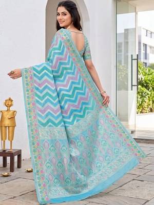 Blue woven design zari art silk fusion banarasi saree 3