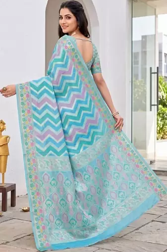 Blue woven design zari art silk fusion banarasi saree