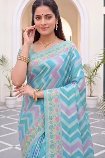 Blue woven design zari art silk fusion banarasi saree