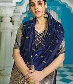 Navy blue woven design zari silk blend designer banarasi saree