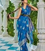 Blue woven design zari silk blend designer kanjeevaram saree