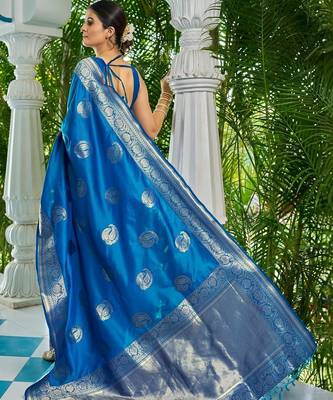 Blue woven design zari silk blend designer kanjeevaram saree 2