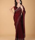 Maroon beads and stones organza saree