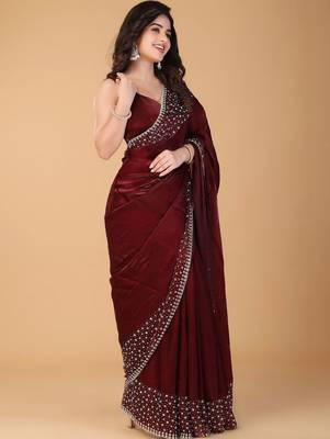 Maroon beads and stones organza saree 3