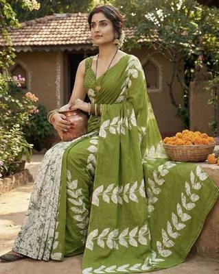 Green pure cotton saree 1