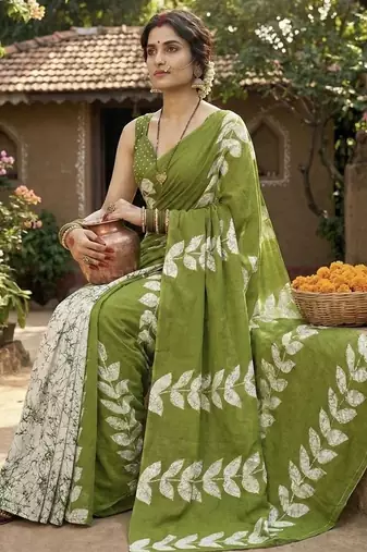 Green pure cotton saree