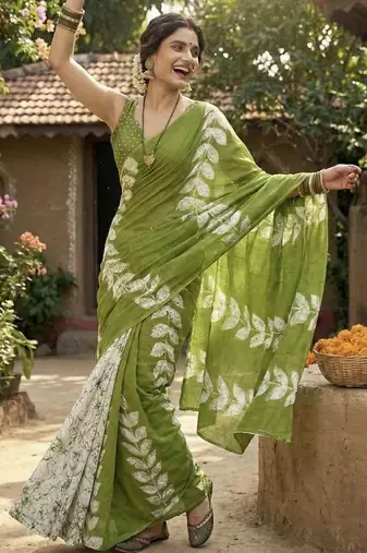 Green pure cotton saree