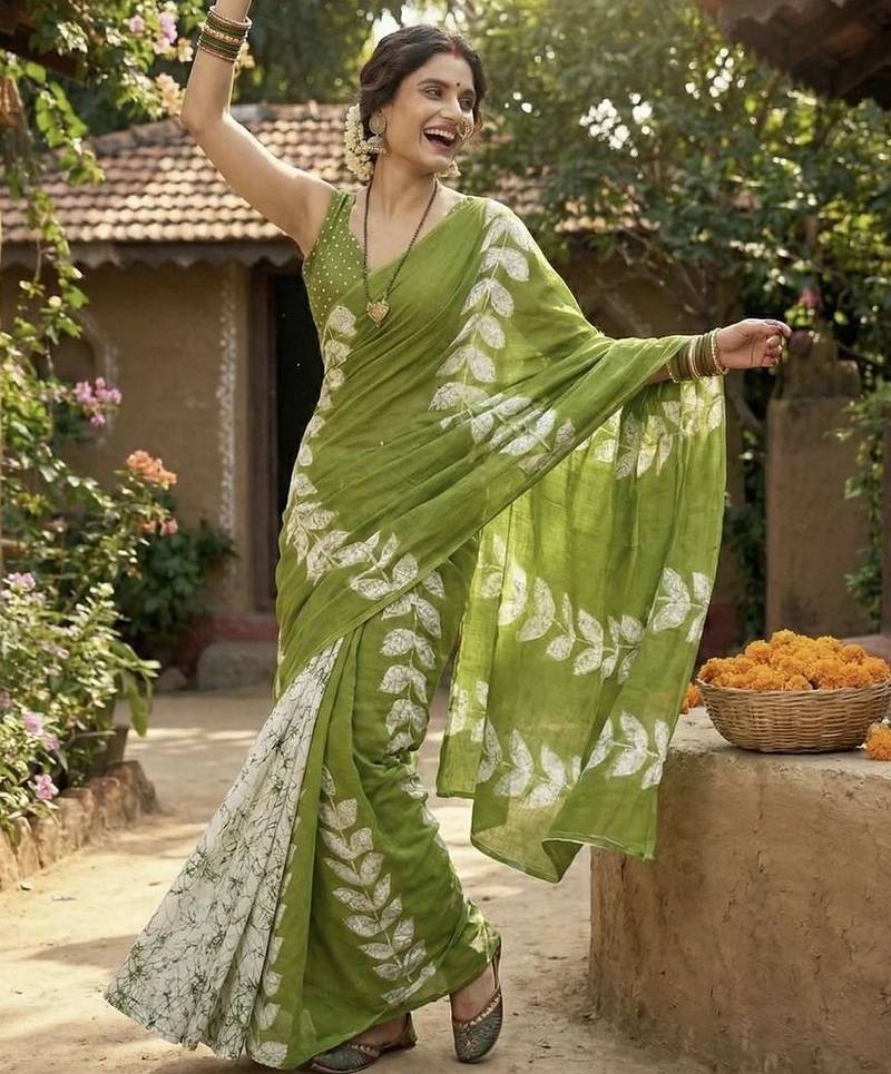 Green pure cotton saree