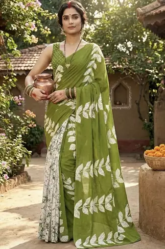 Green pure cotton saree