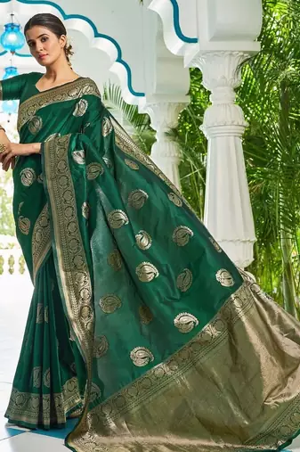 Green woven design zari silk blend designer kanjeevaram saree